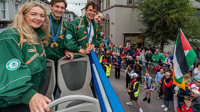 Aoife, Paul, Fintan and Emily on the open top bus on Sunday (Photo: Andy Gibson)