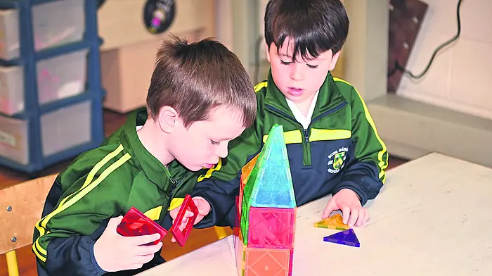 Ronan Deane (left) and Owen Mulcahy busy building a future at Ardfield National School.  (Photo: Martin Walsh)