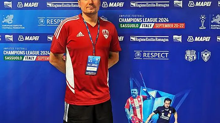 Ballinhassig AFC’s coaching co-ordinator Dáire Coughlan, who is currently in Italy with the Cork City FC amputee team.