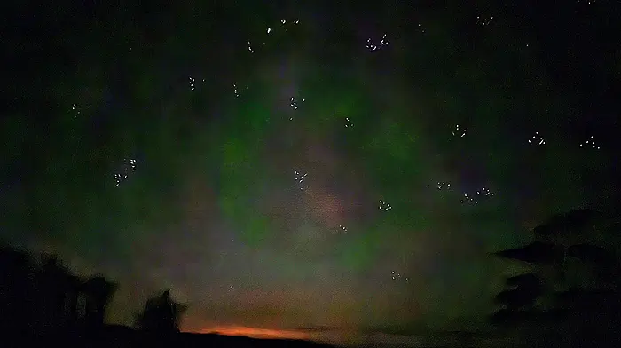 Ellie O'Driscoll captured a rare sighting of the Northern Lights when they were visible over Dunmanus Bay last Thursday evening.