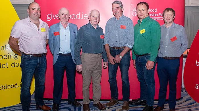 The Irish Blood Transfusion Service celebrated 50 donations and 100 donations at a ceremony in Rochestown Park Hotel. Donacha Creed (Inchigeela), Noel O’Mahony, (Bantry), Daniel Kelleher (Belgooly), Donal Dempsey (Ballinhassig), Dan Crowley (Clonakilty) and Michael O’Donovan (Clonakilty) were all honoured at the event. (Photo: John Allen)