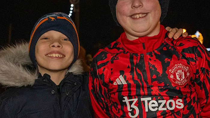 Emmatt Orcowski and Jack Lynch, both Coomhola, were in Bantry for the big fireworks display. (Photo: Andy Gibson)