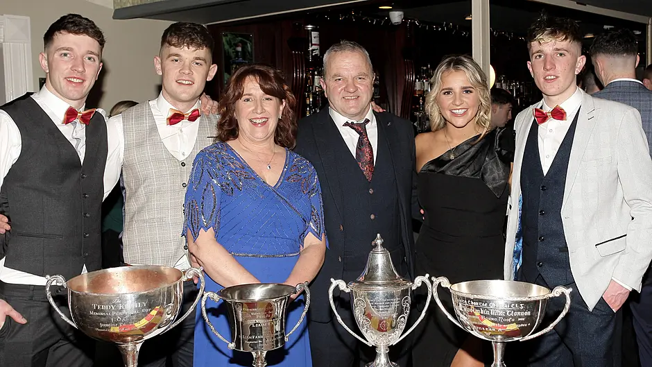 Outgoing club chairman Gerard O'Donovan and his wife Eadaoin and family, Colm, Gearóid, Ashling and Ciarán. (Photo: Paddy Feen)