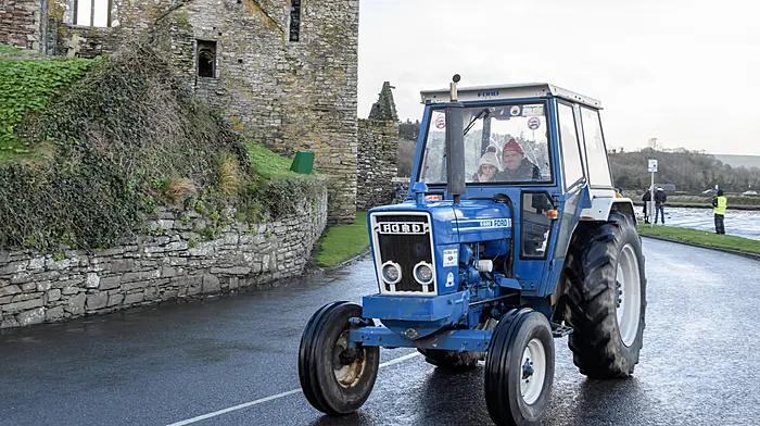 Don and Ella Coakley from Clonakilty in a Ford 6600 seen at the Kilbrittain, passing through Timoleague. Proceeds of the run will go towards a state-of-the-art residential centre for autistic adults on the outskirts of Dunmanway.(Photo: David Patterson)