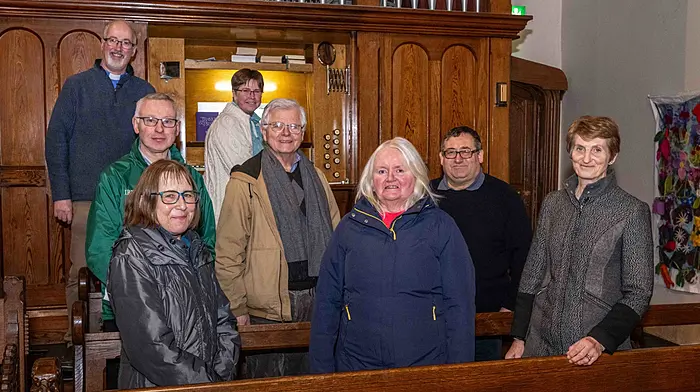 Rosscarbery, West Cork, Ireland. 25th Feb, 2024.  One Sunday evening a month in St. Fachtna’s Cathedral in Rosscarbery there is a 'Songs of Praise' service where parishioners sing a mix of well known hymns along with learning a few new songs.  Before singing, Dean Cliff Jeffers gives a short explanation of the background of the author of the hymn and what they are trying to express through the lyrics.  Dean Cliff’s wife, Eunice is the Cathedral Organist and they make a great team, leading the worship.There will be a Songs of Praise services in St. Fachtna’s Cathedral at 7pm on the 24th March and the 27th of April.  There is tea and coffee after the services and everyone is welcome to attend. Some of the parishioners at the service. Picture: Andy Gibson.