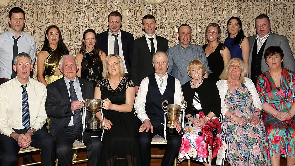 Enjoying the St Oliver Plunkett's victory dinner were, seated from left, Pat Keohane, Din Keohane, Margaret O'Flynn Finn Walsh, Colette Walsh, Nora Keohane and Emma Murphy. Back, from left, Brian Walsh, Eimear O'Brien, Kate McCarthy, Conor McCarthy, Michael P Keohane, Paidí O'Flynn, Carol Keohane, Caroline O'Neill and Michael Murphy. (Photos: Paddy Feen)