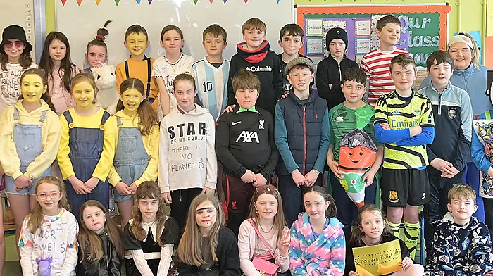 Third and fourth class pupils from Barryroe National School all dressed up for World Book Day. Also included are Ciara Whelton SNA and Denise Foley (class teacher). (Photo: Martin Walsh)