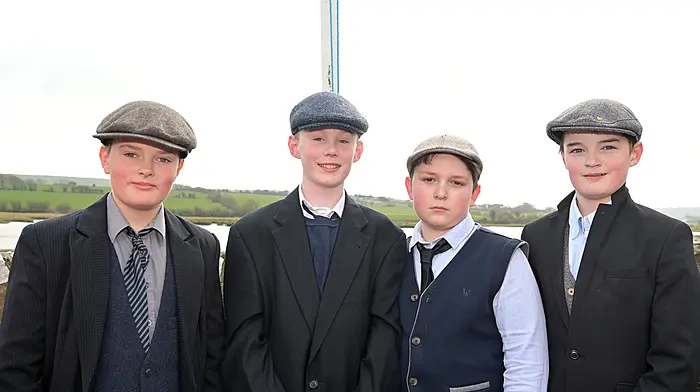 Peeky Blinders fans (left to right): Fallon Hegarty-O’Brien, Paddy Dinneen, Rory Deasy and Donncha Deasy during World Book Day at Timoleague National School. (Photo: Martin Walsh)