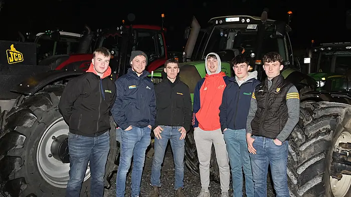 TRACTOR BOYS: at the Courtmacsherry Rowing Club’s fundraising tractor run were (left to right): Daniel Seaman, Max Traynor, Christopher Trunwit, all from Bandon, Conor Galvin, Newcestown, CJ Bryan, Kilbrittain and Sean Ahern, Bandon.  Photo: Martin Walsh.
