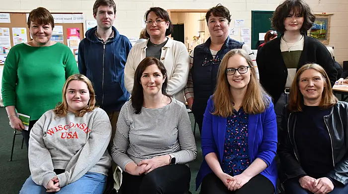 Back, from left: Máire O’Sullivan (co-ordinator, West Cork Campus); Cameron O’Leary, Noreen Evans, Karen McDermott and Breeanne McDermott (business).
Front: Ava Dolan (business); Mary Hodnett (West Cork Distillers); Karen Kelly (HSE, former graduate), Judy Sexton (co-ordinator, business)