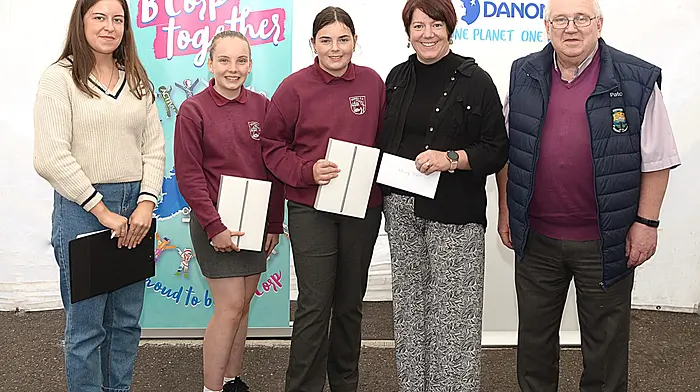 Anna Macroom Food Festival Cooking Competition Judge, Anna Hellen Student Schull Community College Orla MaloneStudent Schull Community CollegeMs Fiona Malone Home Economics Teacher Schull Community College Pat O'Connell Macroom Food Festival