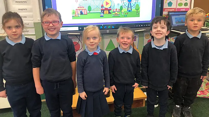 The junior infants who started in Maulatrahane National School this year are (from left): Lauren Sheehy, Aaron Sheehy, Heidi Walsh, Eddie Williamson, Martin O'Driscoll and Denis Hurley.