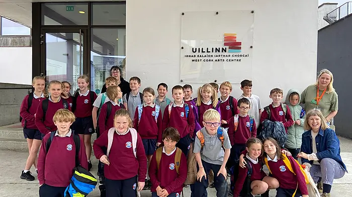 Third and fourth class pupils from Rath National School visited Uilinn last week to take part in a project, Sense of Place,  with artist Sylwia Migdal. Included in the photo with the pupils are Maeve O’Sullivan (teacher), Sylwia Migdal (artist) and McCarthy (special needs assistant).