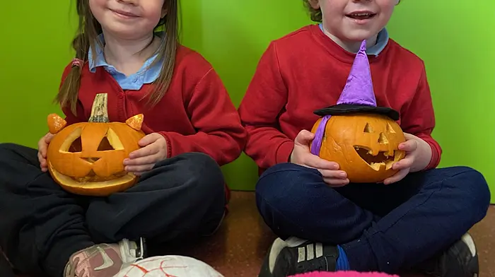 Poppy Wall-Lee and Tadgh Óg Hayes with their spooky creations.