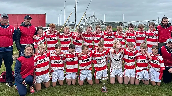 The Courcey Rovers U12 hurling team who are the premier one county champions are (back, from left): Diarmuid Fahy (selector), Vincent Dealy (selector), Cormac Murphy, Luke Deely, Ruan Lucey, Ryan Hickey, Cian Footman, Cathrach O’Riordan, Donnchadh Fahy, Conor O’Donohue, Ciaran O’Callaghan, Oran White, Liam Foley and Sean Foleu (selector). Front (from left):Carol Moloney (selector), Darragh Moloney, Conor Forde, Jack O’Donoghue, Ronan Fitzgerald, Paddy Coakley, Sam Harrington, Jack Kieran, Shay Forde and Niall Murphy (selector). Also on panel are Andrew Duncan and Luke Egan.