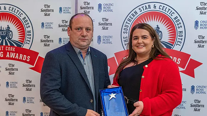 Eugene Murnan of category sponsor Drimoleague Concrete Works with May award winner Nicole Keohane.