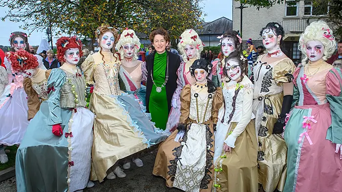 Deputy County Mayor Cllr. Gillian Coughlan with members of the Joan Denise Moriarty school of dance pictured at the annual Kinsale Halloween Parade. 
(Photo; John Allen)