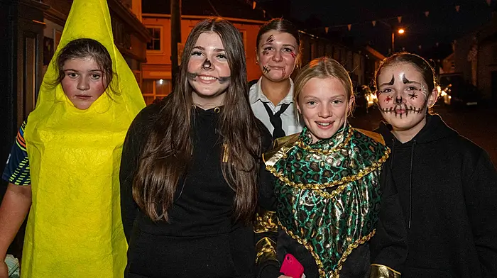 A mild, clear Halloween night in Union Hall brought out many young people for trick or treating. Enjoying the night were Amy Kearney; Mia O'Callaghan; Clodagh White; Millie O'Donoghue and Louisa Cleary, all from Union Hall. (Photo: Andy Gibson)