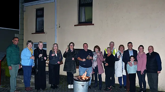 Celebrating Timoleague’s success at this year’s SuperValu Tidy Towns Competition were (left to right): Hannon Abdul, Mary McSweeney, Margaret O’Callaghan, Ann McCarthy, Mary Crowley, Ned Long, Catherine Ryan, Sheila Walton, Liam Ryan, Mary O’Mahony, Cllr John Michael Foley, Catherine Foley, Denise Foley and Sean O’Mahony.  (Photo: Martin Walsh)