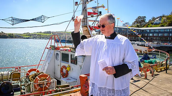 In April, Fr. Robert Young, Parish Priest of Kinsale blessing the fleet at the annual Kinsale Sea Sunday commemoration.
Picture. John Allen
Picture. John Allen