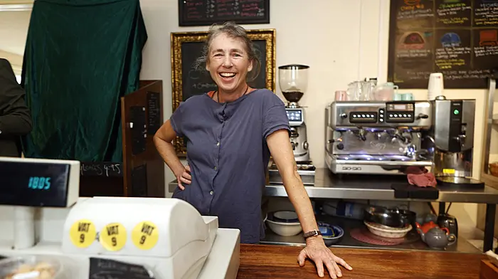 Gina Joice enjoying the recent official opening of Béal Blásta Ballydehob Wholefood Shop, formerly Hudson's, in Ballydehob.   (Photo: Carlos Benlayo)
