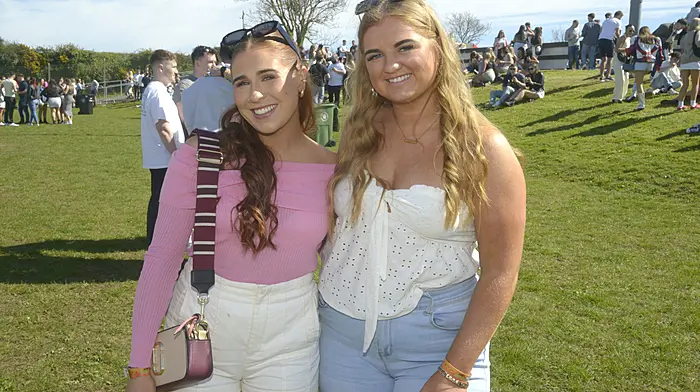 Enjoying the sunshine at the Heineken Rugby sevens in Kinsale were Bandon locals Jayne Fitzgerald and Ciara O’Shea. (Photo: Denis Boyle)