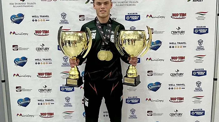 Bantry kickboxer Oran Brady won two titles at the 2024 WAKO Youth World Kickboxing Championships in Budapest in August. He brought home gold in both the -84kg junior light contact and kick light categories.