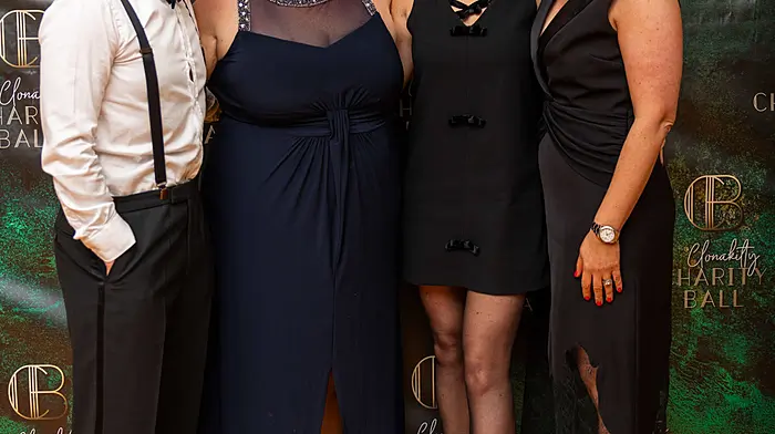 NO REPRO FEE Pictured at the annual Clonakilty Charity Ball held at Fernhill House Hotel to raise money for the children of Clonakilty on Saturday 23rd November 2024 were Tom Coomey, Clodagh O’Farrell, Sandra Carey & Orla O’DonovanPhotography by Emma Jervis