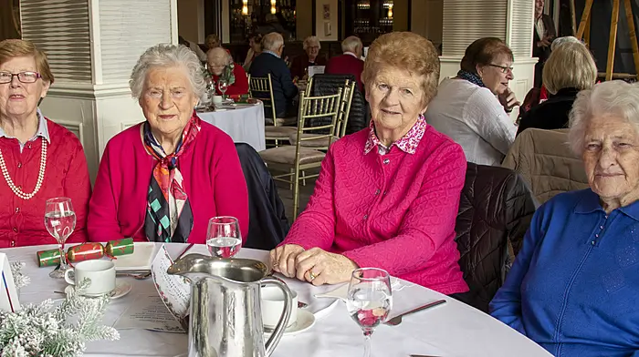 20/11/2024. Southern Region Active Retired Christmas lunch.120 members of the Active Retired Southern Region held their Christmas lunch in the Celtic Ross Hotel today, as well as a two-course meal there was also a raffle and dancing.Here from Drimoleague: Kathleen O Driscoll, Maureen McCarthy, Nancy Daly and Eileen CollinsCredit: Andrew Harris
