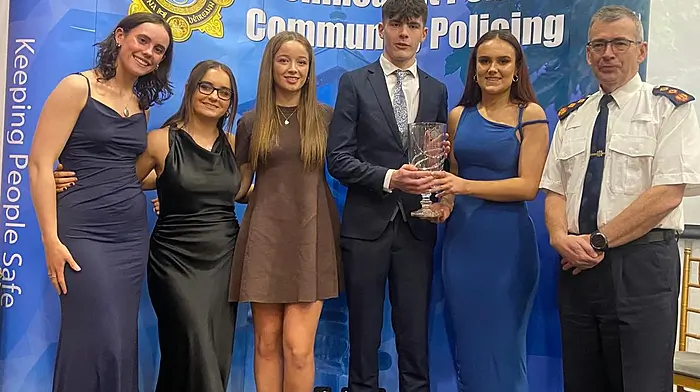 Five Coachford students were honoured at the recent Garda National Youth Awards for their charity contribution inspired by their much-loved former teacher. The five young people, Anna Crowley, Sarah-Jane O'Sullivan, Ellie Buckley, Brian O'Callaghan and Aoife O'Leary are from ‘Walk Cause You Can’ an initiative to support their deputy principal, Diarmuid Hickey, who had Motor Neurone Disease. Diarmuid passed away in March 2024.