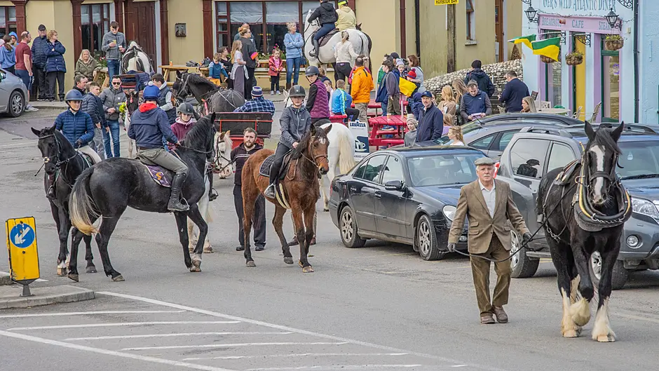 “Horsing around,” Spectators and horse and riders assemble in Leap for the West Cork Cheval event in aid of Leap Community Pre-school.