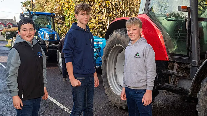 Reenascreena, West Cork, Ireland. 10th Nov, 2024. A charity tractor run was held in Reenascreena on SUnday 10th November. The tractor run was in aid of West Cork Rapid Response; Kayla Shorten's recovery and Reenascreenas National School and Playschool. At the tractor run were Ryan Collins and Charlie & Will Jennings, all from Tullig. Picture: Andy Gibson.