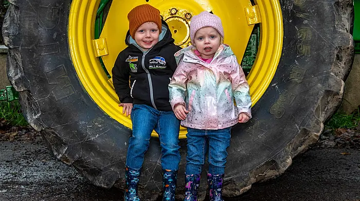 Tomás and Ava McCarthy from Clonakilty at the recent tractor run in Reenascreena  in aid of West Cork Rapid Response; Kayla Shorten's recovery and Reenascreenas National School and Playschool. (Photo: Andy Gibson)