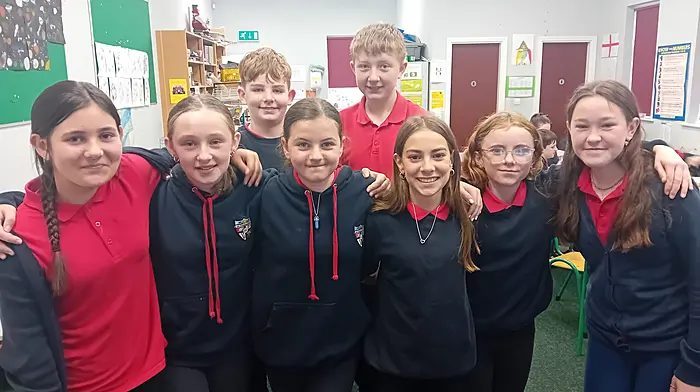 The debating team of Carrigboy National School who won the first round of the WestCork debating competition. From left: Emily O'Donovan, Emma Barry O'Callaghan, Jack Levis, Aimee Fehily, Owen Coughlan, Aoife Bignell, Zara Mallon and Elisha O'Brien.
