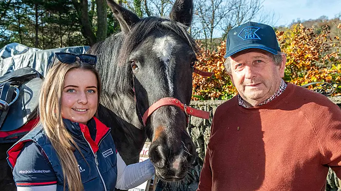 Maria and Tony O'Mahony from Rosscarbery with their horse Jessica at the cheval ride that was held in association with West Cork Chevals in aid of Leap Community Preschool.              (Photo: Andy Gibson)