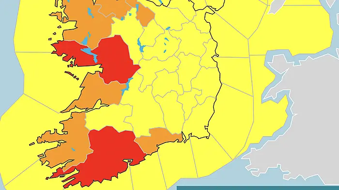 Red warning: 'Highest accumulations' for West Cork Image