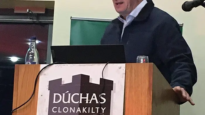 Prof William O’Brien, emeritus professor of archaeology at UCC gave a very interesting public talk at the GAA pavilion on ‘A Tale of Two Forts: Landscapes of Power in Early Cork’ and on the archaeology of Clashanimud Hillfort and the Garranes Ringfort complex north of Bandon. The talk was organised by Dúchas Clonakilty Heritage.
