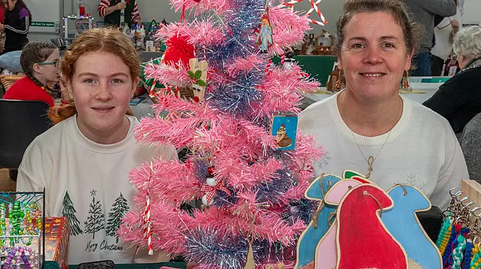 Aisling and Tina O'Riordan (Dunmanway) enjoying the Beda Christmas fair last weekend where they had a stall at the very festive event. (Photo: Andy Gibson)