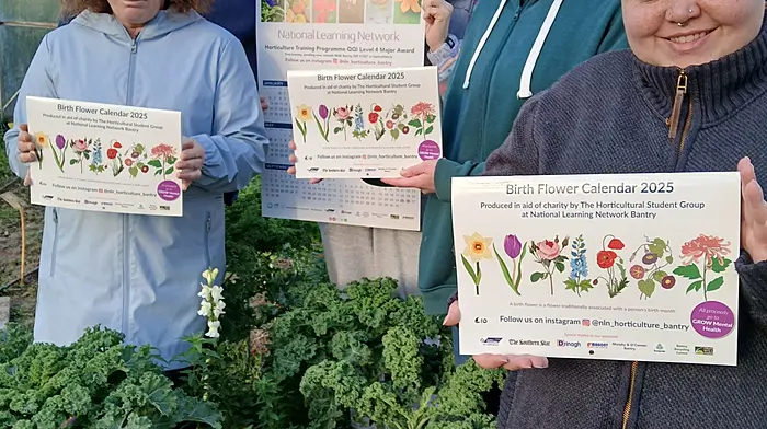 Displaying the calendars are horticultural students Eileen Hurley, Daniel Burke, Nina Pyrohova, Marie O’Sullivan and Skylar Gilbert.