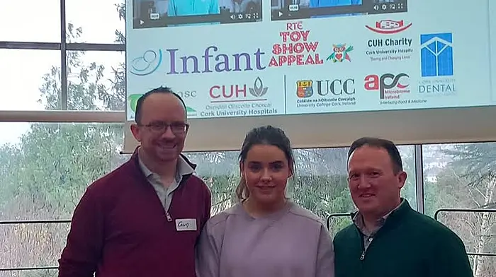 Transition Year student at Mount Saint Michael, Áine Connolly, with Professor Colin Hawkes, endocrinologist and Conor Cronin, advanced nurse practitioner at the gala event at UCC where Áine was a guest speaker. The gala event launched educational videos for children newly diagnosed with Type 1 diabetes.