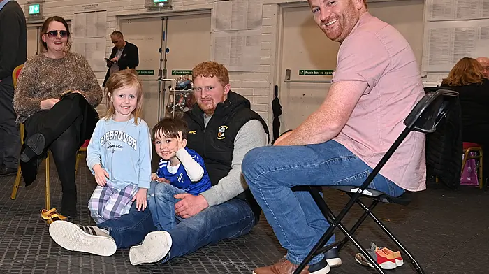 Enjoying the Cork South-West count at the Mallow GAA complex were (from left): Ellen Barry Hodnett and Aoibh Barry-Hodnett (Church Cross) with Jack Lynch (Bantry), John Supple (Goleen),  and Danny Lynch (Bantry).    (Photo: Martin Walsh)
