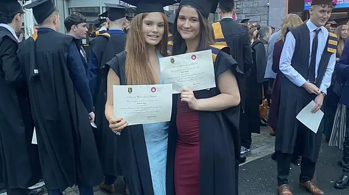 Newcestown Foróige congratulated Hannah Hayes and Katie Applebe who were conferred at a ceremony for leadership at the University of Galway. They completed the course this year at the Newcestown Foróige club.