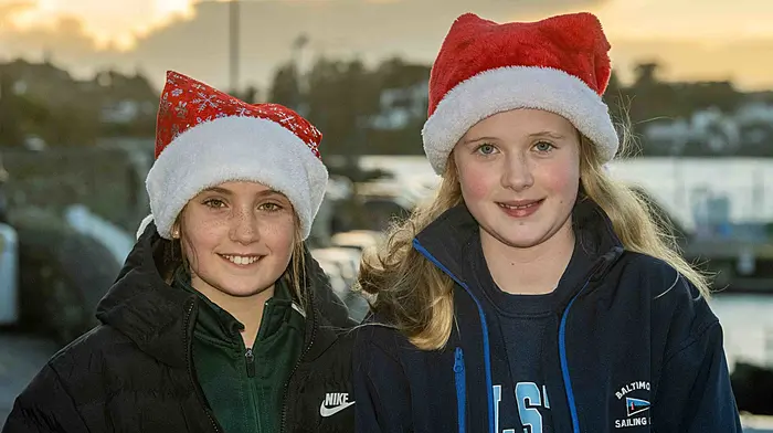 Santa made an appearance in Baltimore today, to coincide with the Christmas lights turn on. Enjoying the event were Hannah Sheehy and Rathnaid Whooley, both Baltimore. (Photo: Andy GIbson)