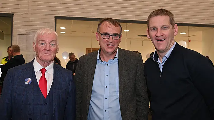 Candidate Cllr Michael Creed with Martin Corkery, Coachford and Patrick Buckley, Banteer at Mallow GAA complex.