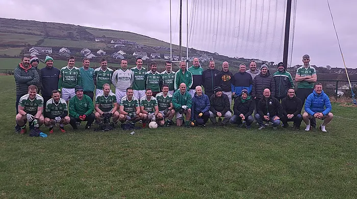 Pictured here are the Doheny team who took part in the Tommy Griffin Over 35 Invitational Football Tournament in Dingle recently. It was a very enjoyable outing.  Back (L-F) Kevin Crowley, Brian McCarthy, Christoir O’Mahony, Declan O’Dwyer, Mickey Farr, Paule Deane, Micheal O’Donovan, Tadhg O’Leary, Cian Cahalane, Donnacha Deasy, Timmy O’Donovan, Daniel O'Donovan, Mark Farr, Denis Lyons, John Lynch, David Crowley, Clement Deane, Cathal Kelleher, Denis Moran.

Front (L-F) Sean Rice, Barry O’Donovan, James McCarthy, Noel Collins, Niall Hurley, Jerry McCarthy, Johnny Collins, Fachtna McCarthy, Conor Collins, Eltin Lehane, Finny Collins, Cathal Crowley, Sean O’Farrell, Donal O’Sullivan