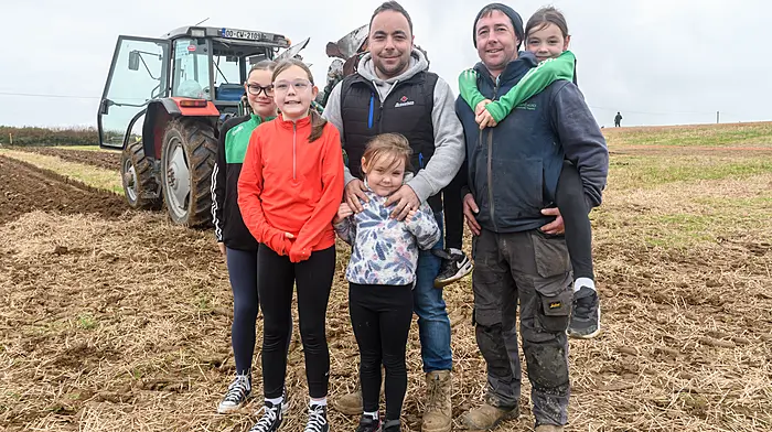 Chloe, Sophie, Katie, James and Ellie Dullea with James Cussen (all Rosscarbery) enjoying their day at the Cahermore 68th annual ploughing match which was the third ploughing match of the 2024/2025 season in the Cork West region and was held on the lands of Diarmuid and Ann Keohane, Creaghbeg, Clonakilty.Picture: David Patterson, Tractor Run – Cork