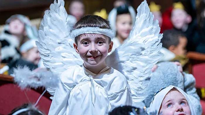 First class pupil Daniel Daly Sheehy as the Angel Gabriel at the St Mary's Central School nativity performance in Enniskeane. (Photo: Andy Gibson)