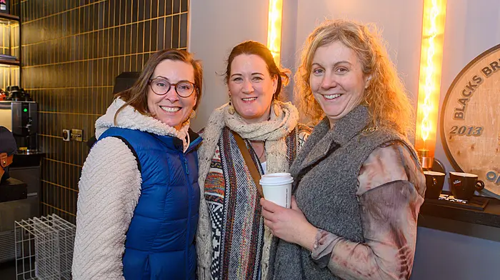 Julie Tomlin, Elaine Fitzgibbon and Sinead Considine from Kinsale pictured at the Blacks Brewing & Distilling Christmas Market in Kinsale on Sunday.(Photo. John Allen)