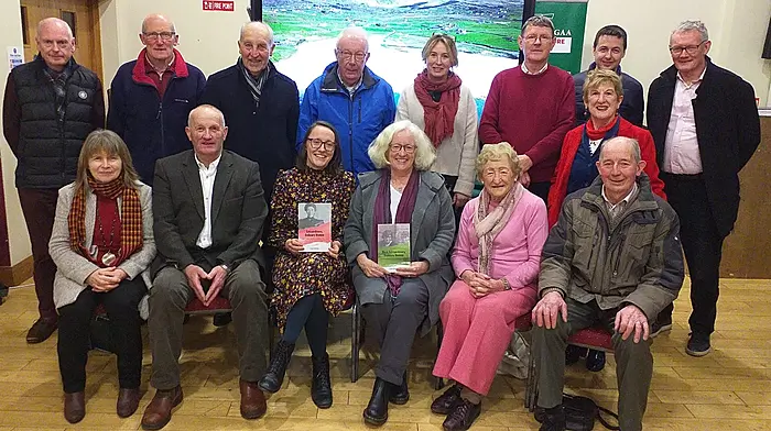 The December Dúchas Clonakilty Heritage event was a screening of Extraordinary, Ordinary Women and More Extraordinary, Ordinary Women, with Karen Minihan and Ciara Buckley.   Karen and Ciara with Dúchas members (standing, from left) Cionnaith Ó Súilleabháin, Seán Brennan, Michael O’Mahony, Michael O’Sullivan, Rachael Cronin, Fachtna McCarthy, Barbara McGuirk, Con O’Neill and Don Hill. Seated (from left): Marian O’Leary, Tim Feen, Ciara Buckley, Karen Minihan, Noreen Minihan and Con O’ Callaghan (who features in the documentaries as a nephew of Tess and May Buckley, two of the women featured).