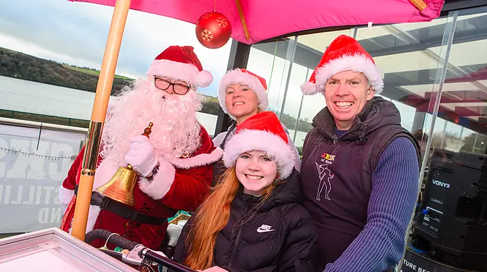 Santa with Sophie, Eilis and Kevin O’Riordan from Jesk Ice Cream in Kinsale at the Blacks Brewing & Distilling christmas market in Kinsale last Sunday. (Photo: John Allen)
